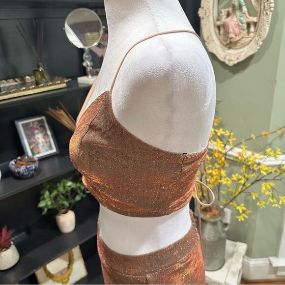 Lulus Shimmer and Shake Iridescent Gold Two Piece Dress Size Small - Picture 6 of 16